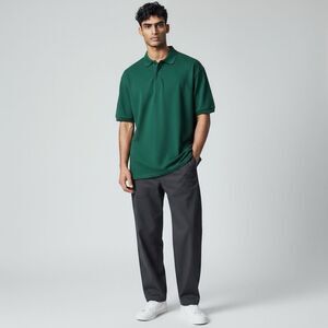 Primark Solid Green Polo Shirt 100% Cotton Short Sleeve  Casual  V Neck size M